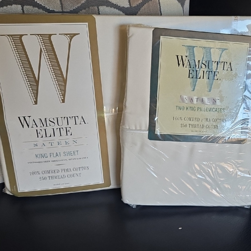 Wamsutta Elite Sateen King Flat Sheet + 2 King Pillowcases / Cream (NWT)